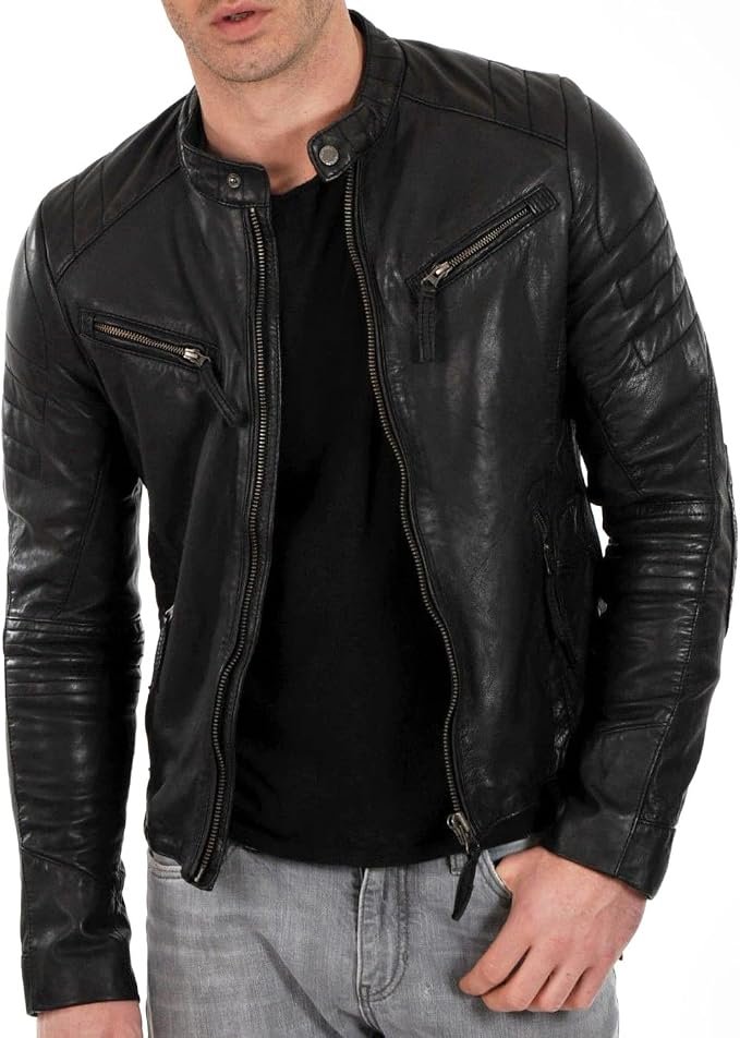 Men's Leather Jacket - Grey - Image 2