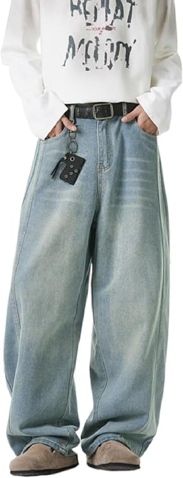 Men's Wide Leg Jeans - Navy - Image 6