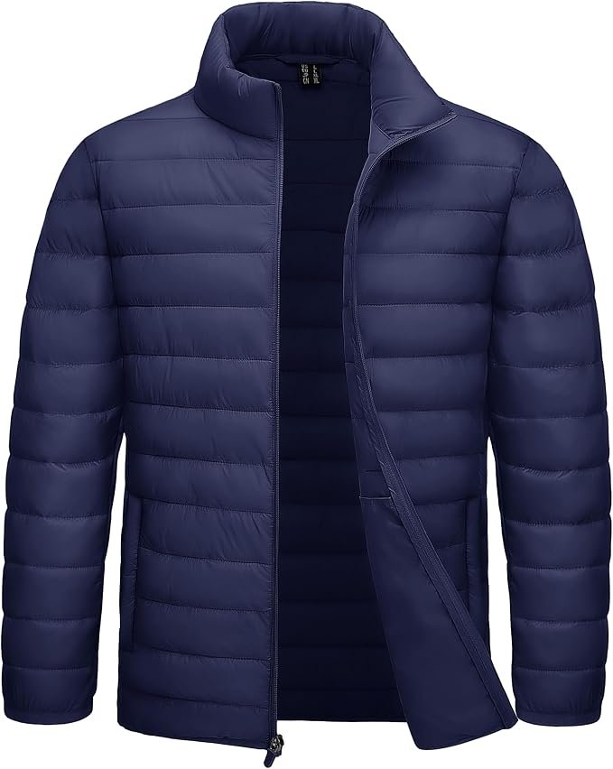 Men's Puffer Jacket - Navy - Image 4