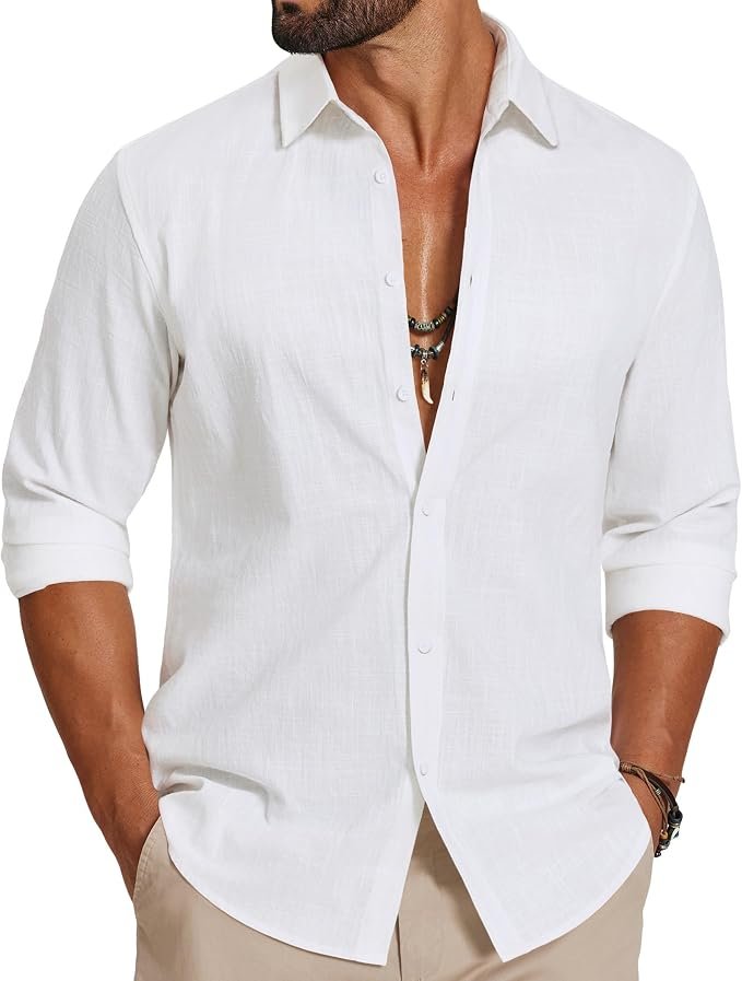 Men's Linen Shirt - Navy - Image 3