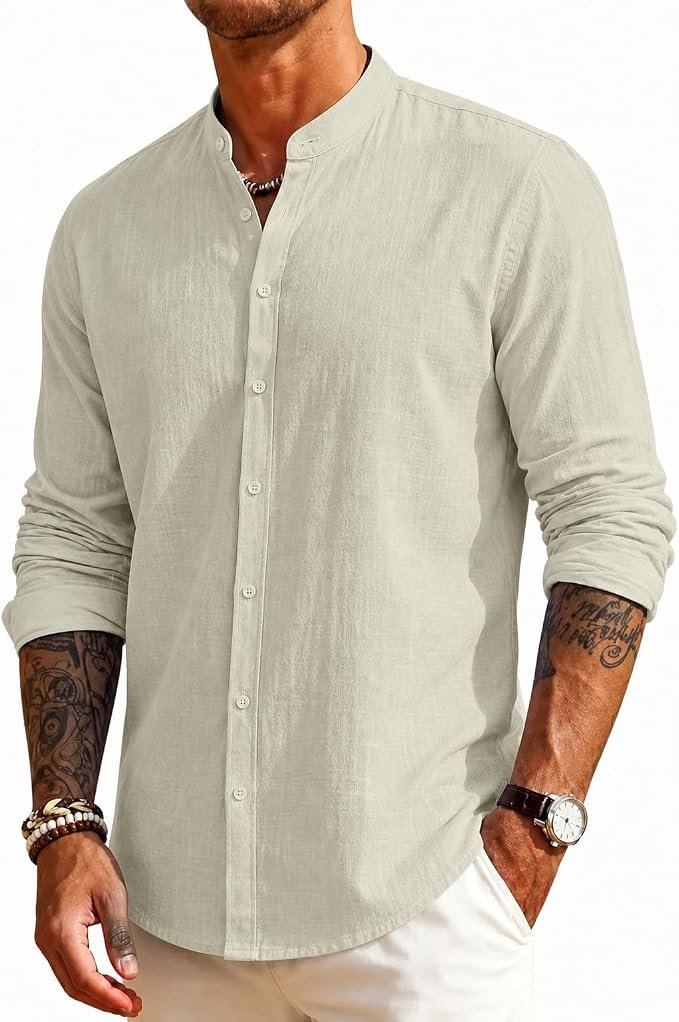 Men's Linen Shirt - Navy - Image 6