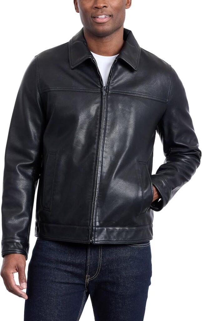 Men's Leather Jacket - Navy