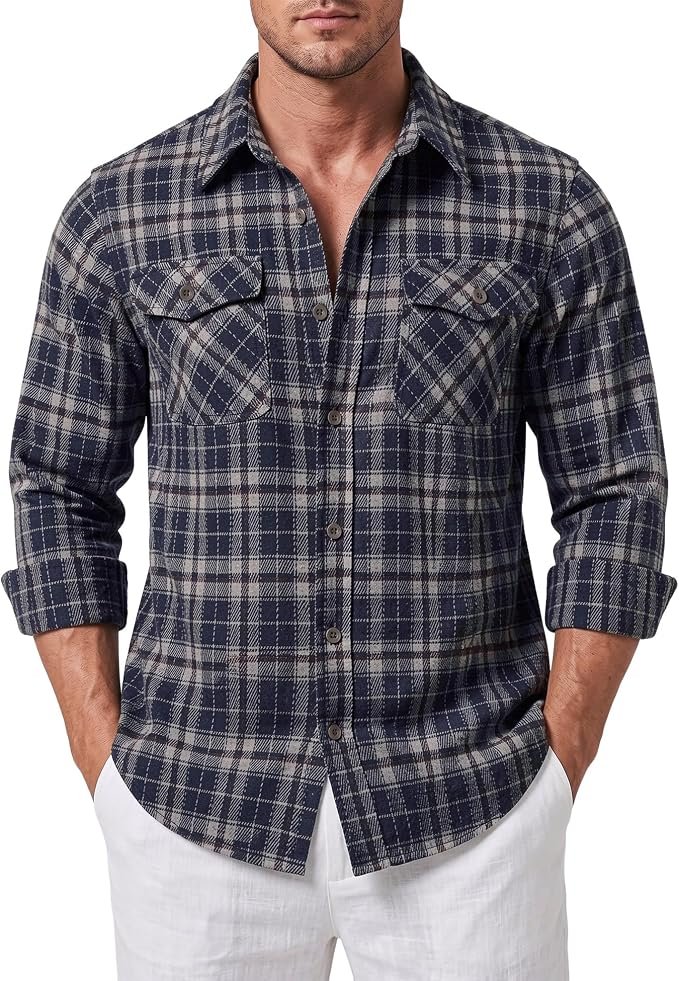 Men's Flannel Shirt - Grey - Image 3