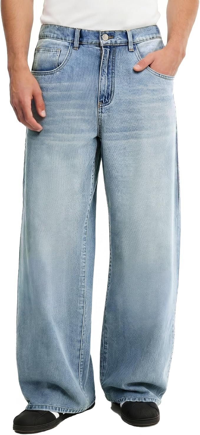 Men's Wide Leg Jeans - Navy - Image 3
